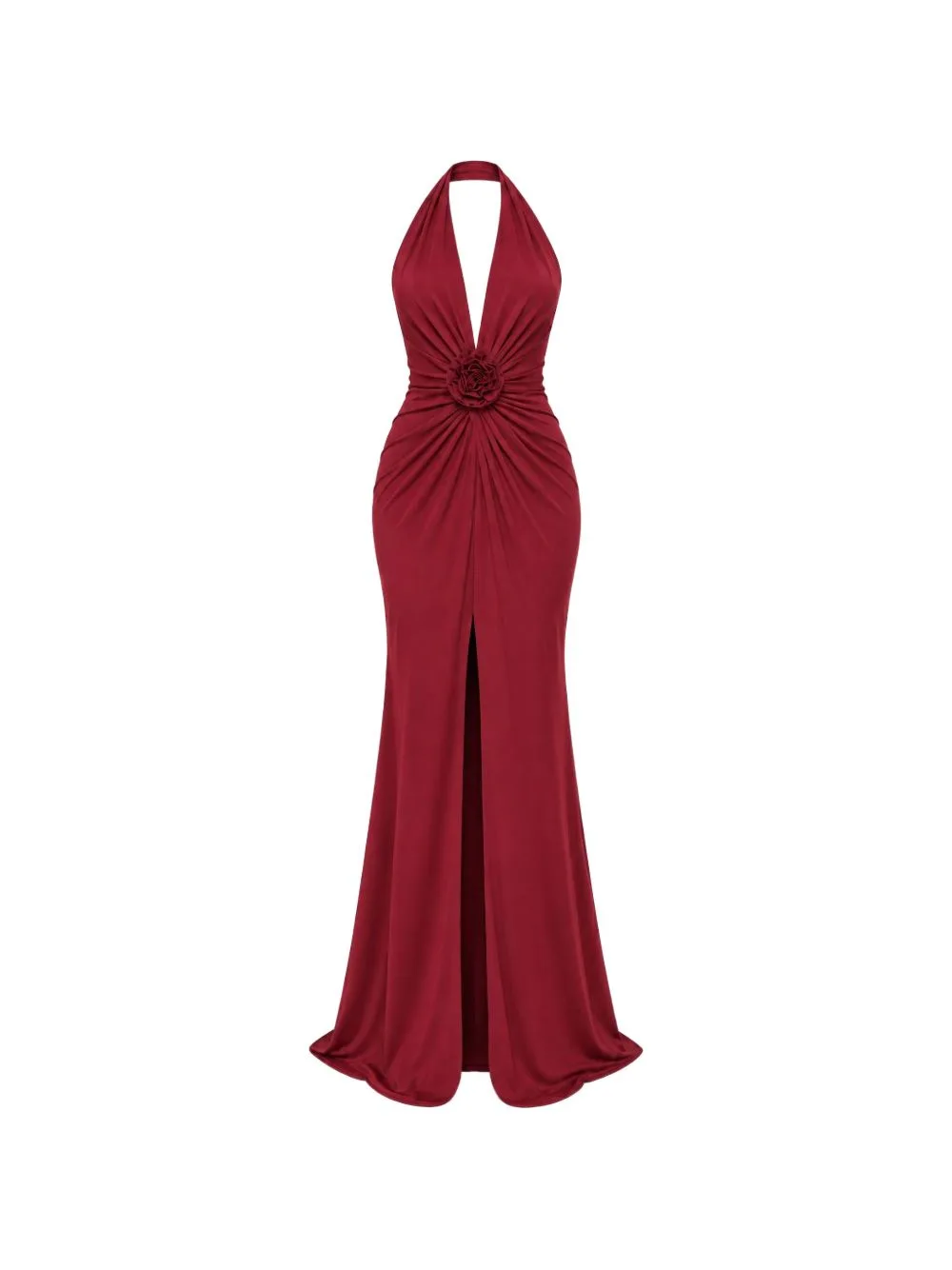Mallorca Floral-Appliqué Halterneck Fitted Maxi Gown Dress by ROSERRY