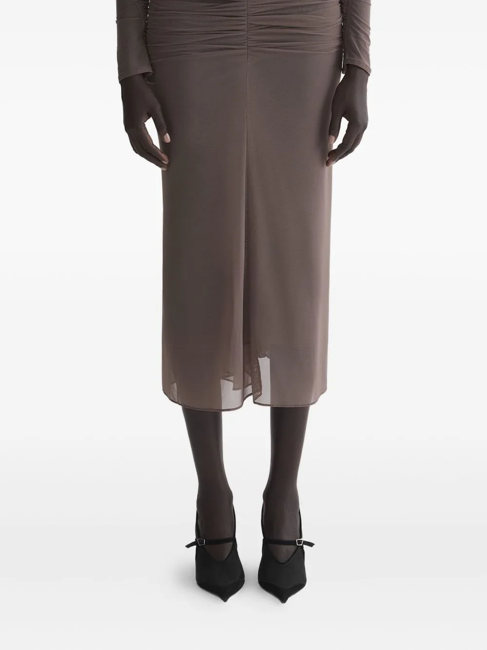 Gathered Mesh Asymmetrical Skirt by Mugler