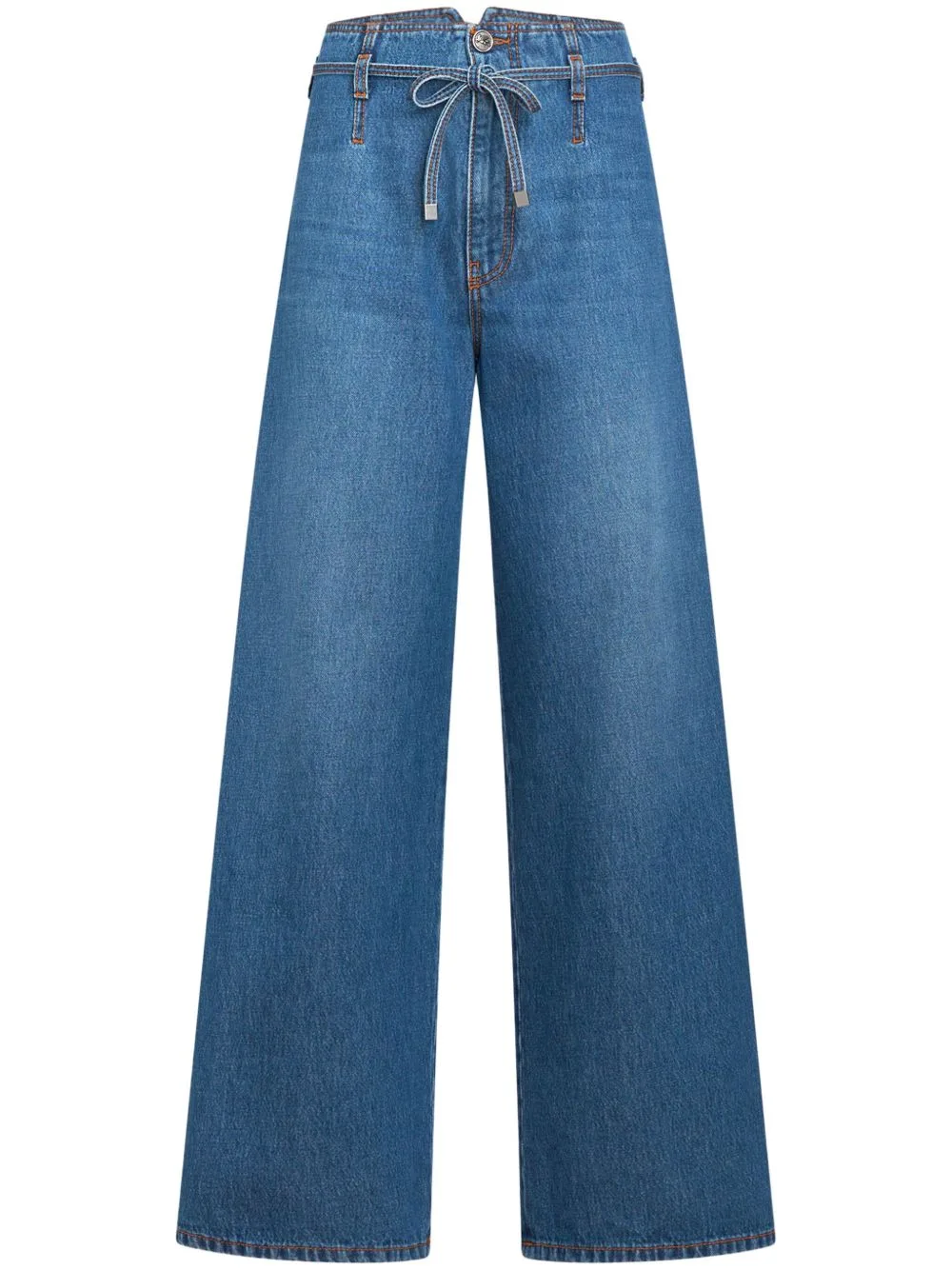 Floral-Embroidered Belted Jeans by ETRO