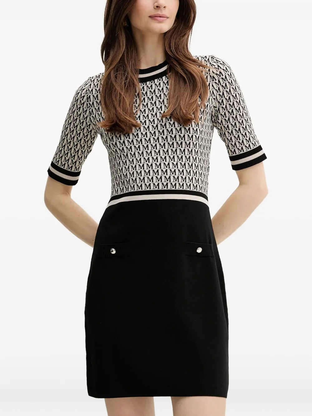 Monogram-Pattern Button-Detail Mini Dress by Morgan