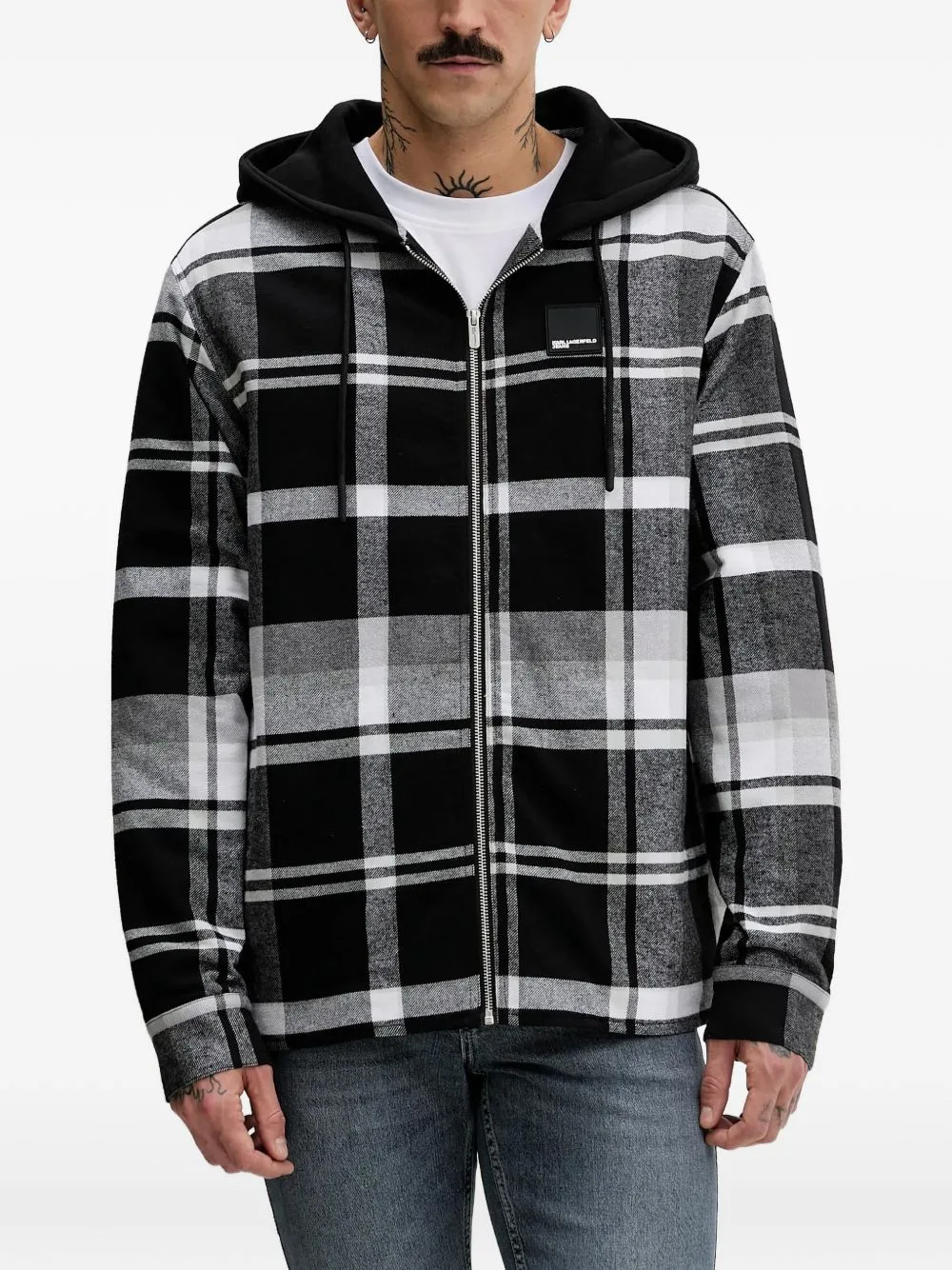 Hooded Checked Cotton Jacket by Karl Lagerfeld Jeans