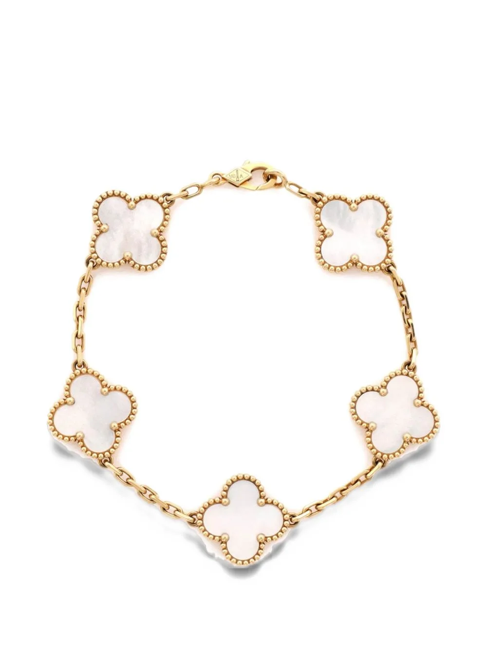 Vintage Alhambra 5 Motifs 18K Yellow Gold and Mother of Pearl Bracelet by Van Cleef & Arpels Pre-Owned