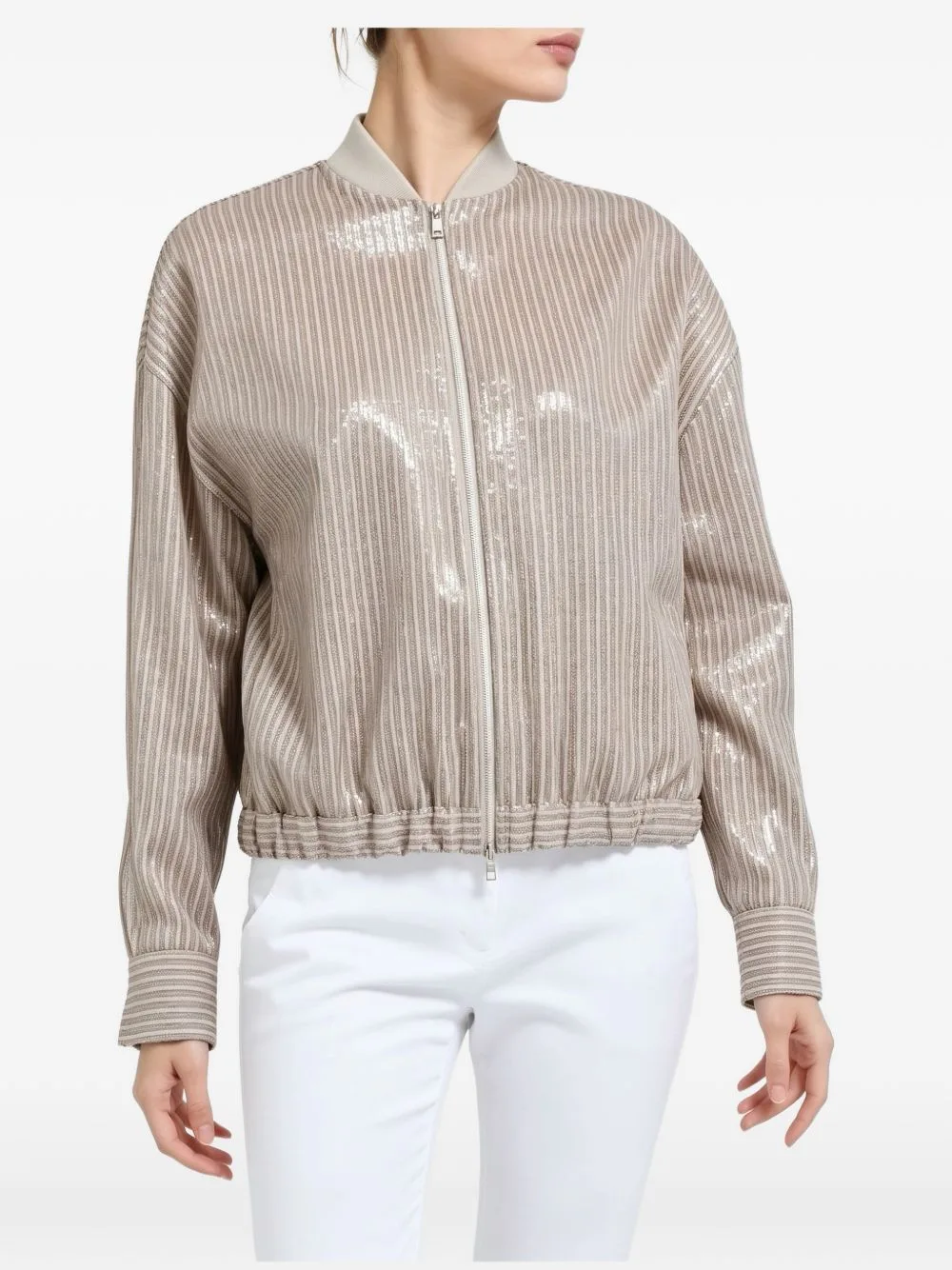 Sequin-Embellished Striped Jacket by Brunello Cucinelli