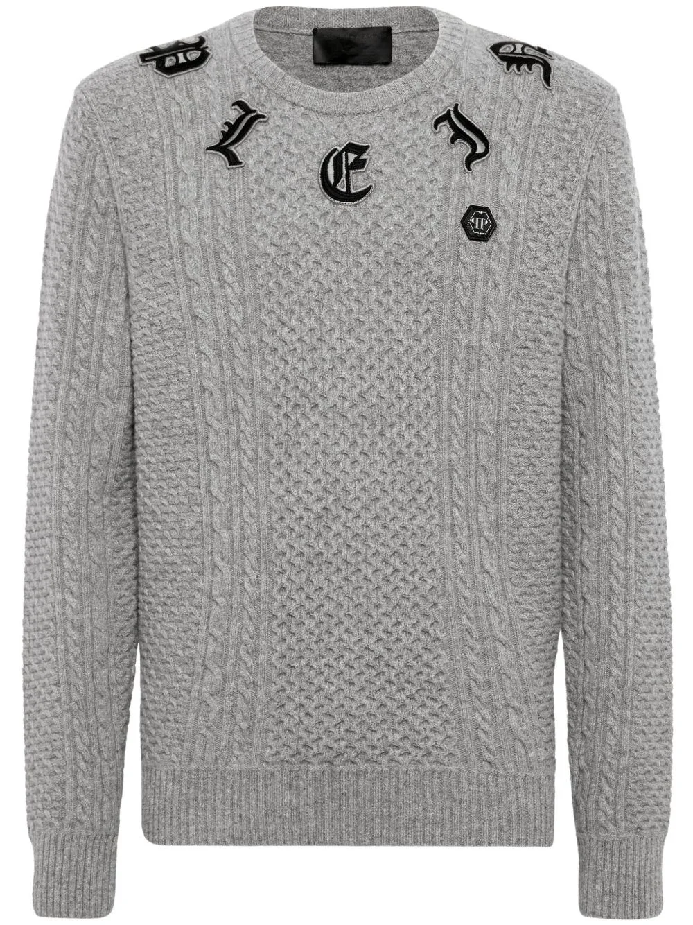 Logo-Appliqué Cable-Knit Jumper by Philipp Plein