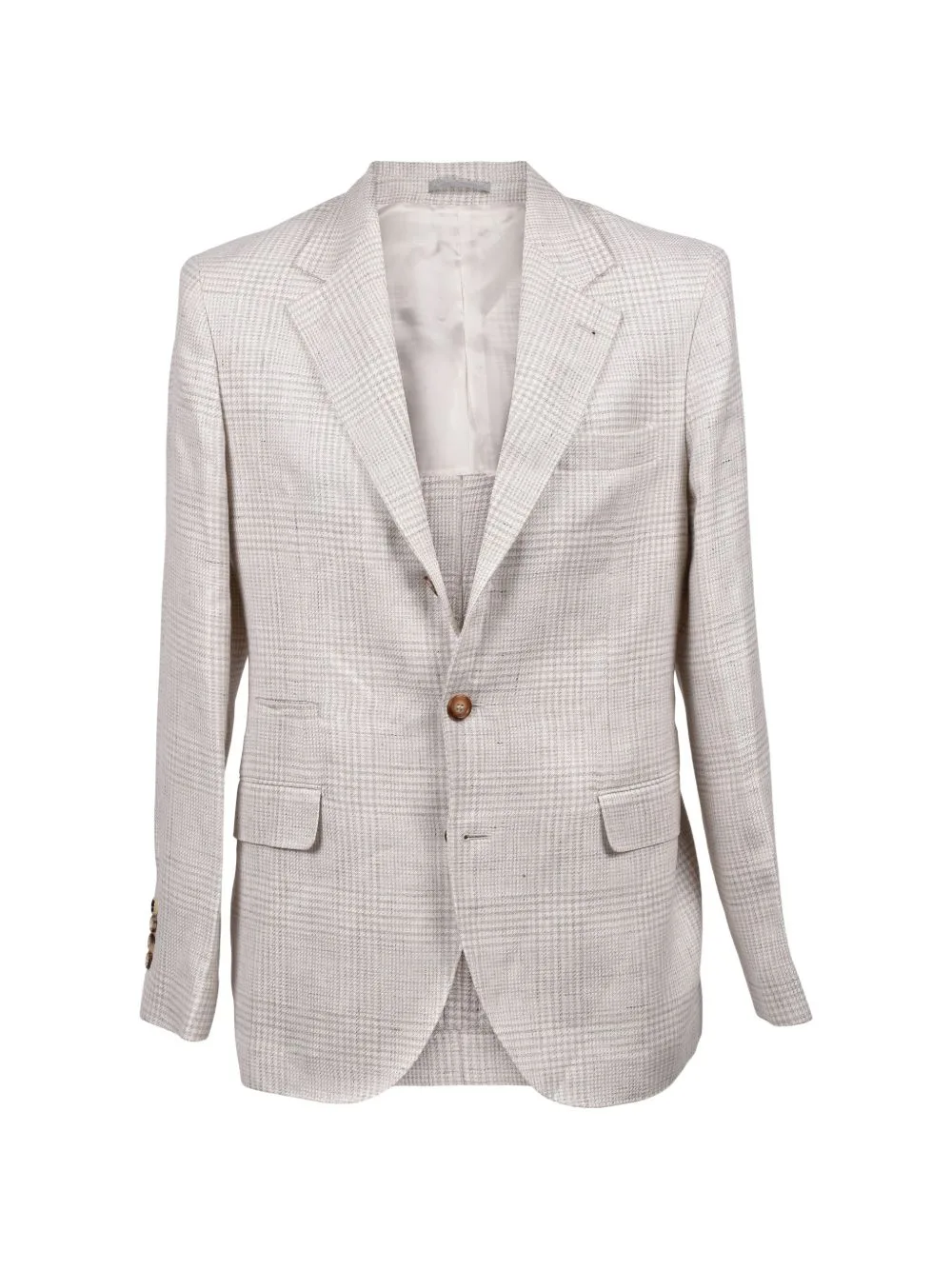 Checked Linen-Blend Suit by Brunello Cucinelli