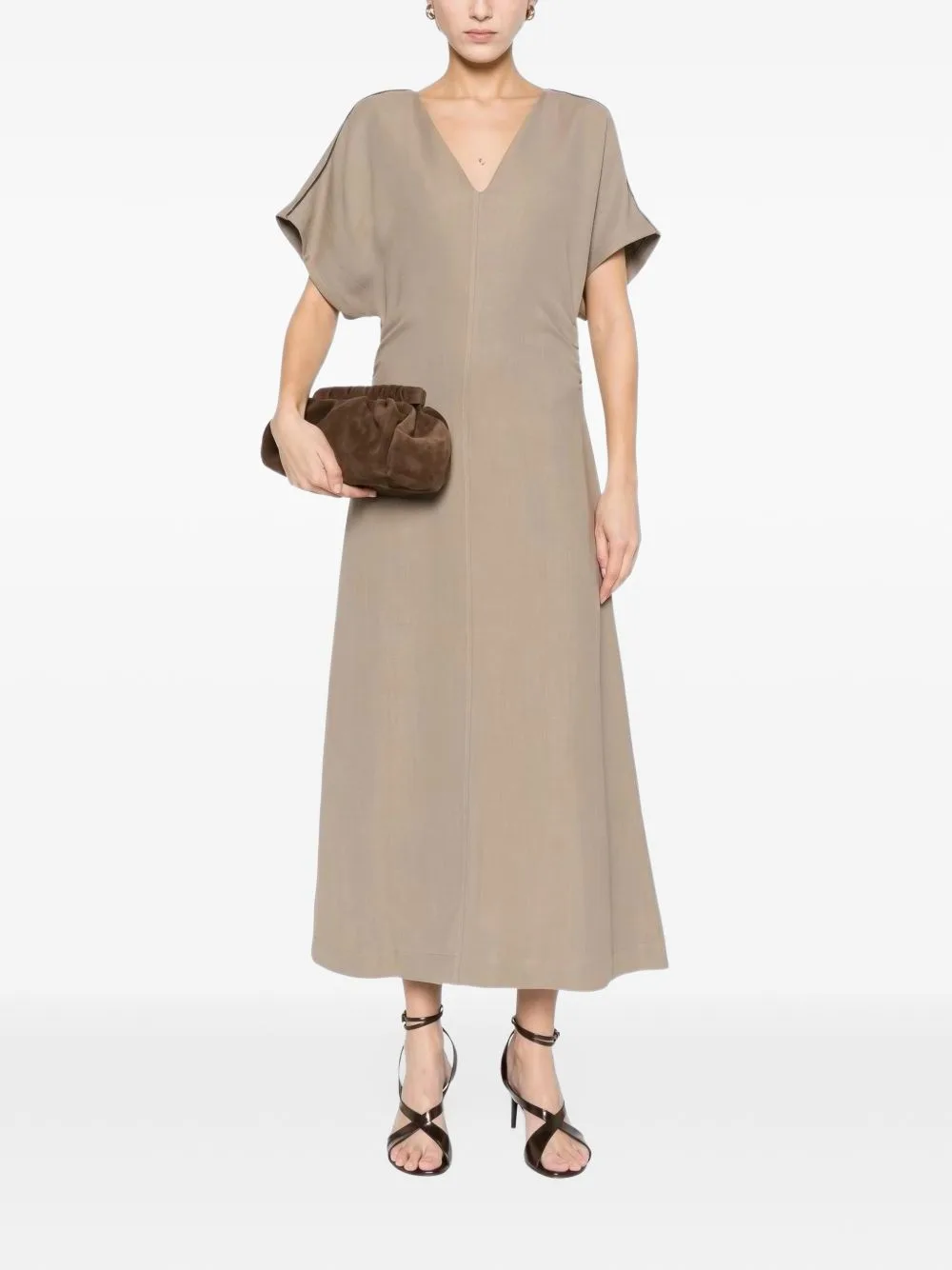 Monili-Trim V-Neck Midi Dress by Brunello Cucinelli
