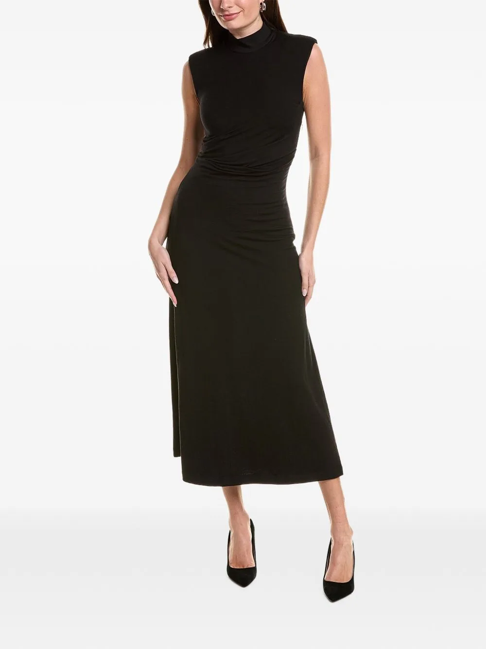 Gathered High-Neck Midi Dress