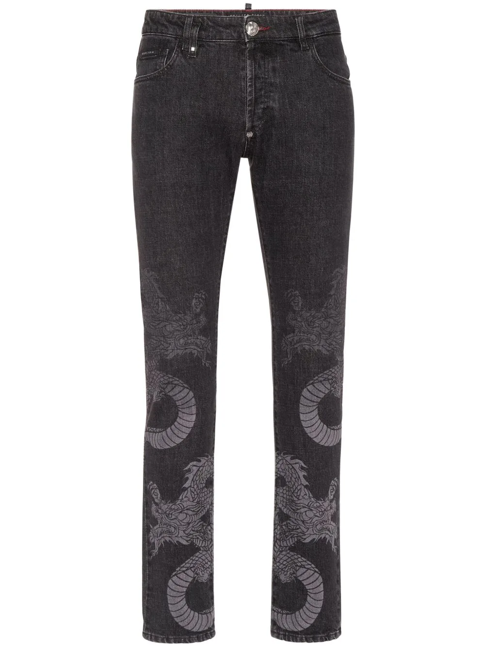 Dragon-Print Washed Straight-Leg Jeans by Philipp Plein