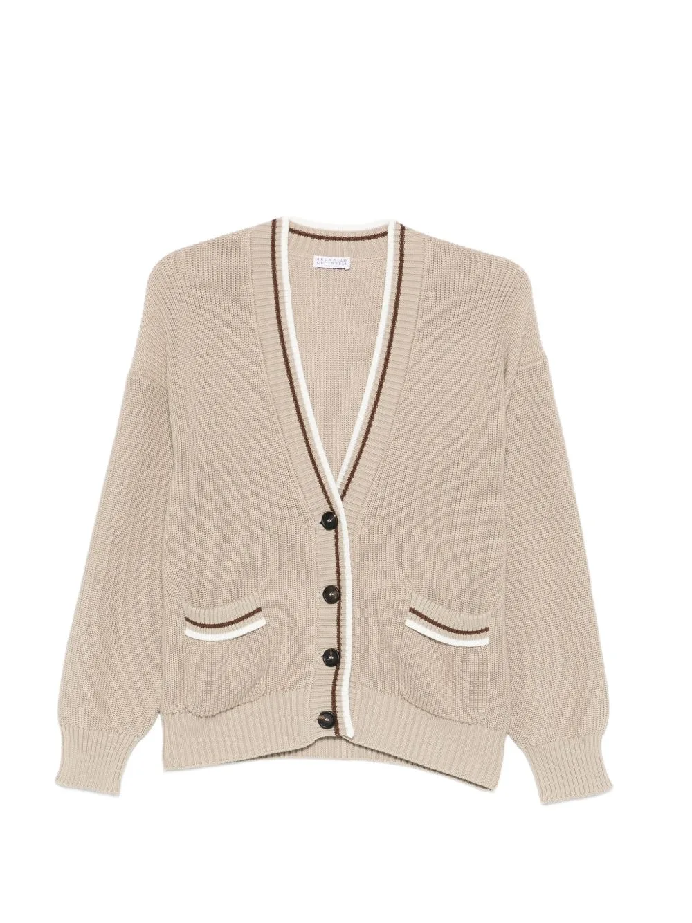 Buttoned Striped-Detail Cardigan