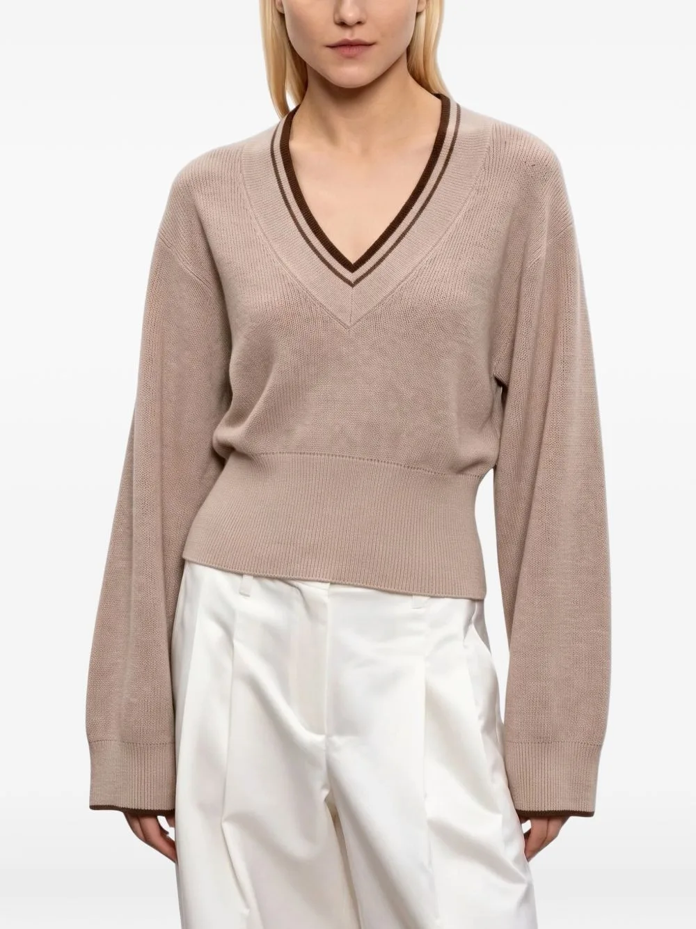 V-Neck Stripe-Trim Sweater