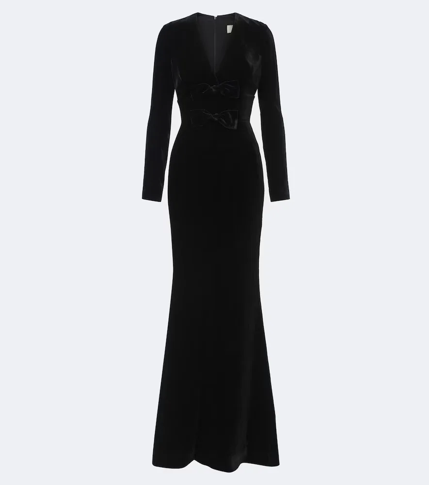 Bow-Detail Silk-Blend Velvet Gown