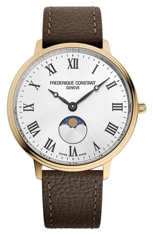 Classic Slimline Moonphase Leather Strap Watch, 39mm by FREDERIQUE CONSTANT