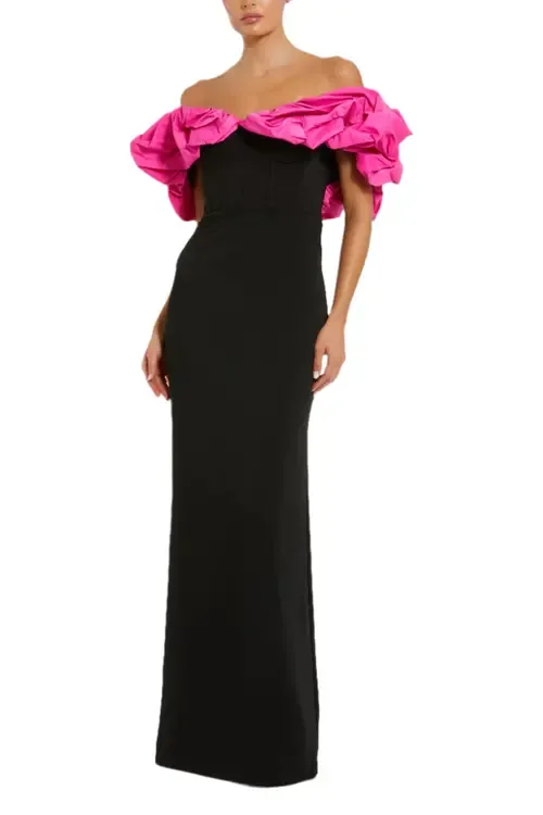 Crepe & Faille Off the Shoulder Gown