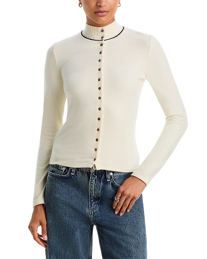 Knit Brushed Fitted Mock Neck Cardigan