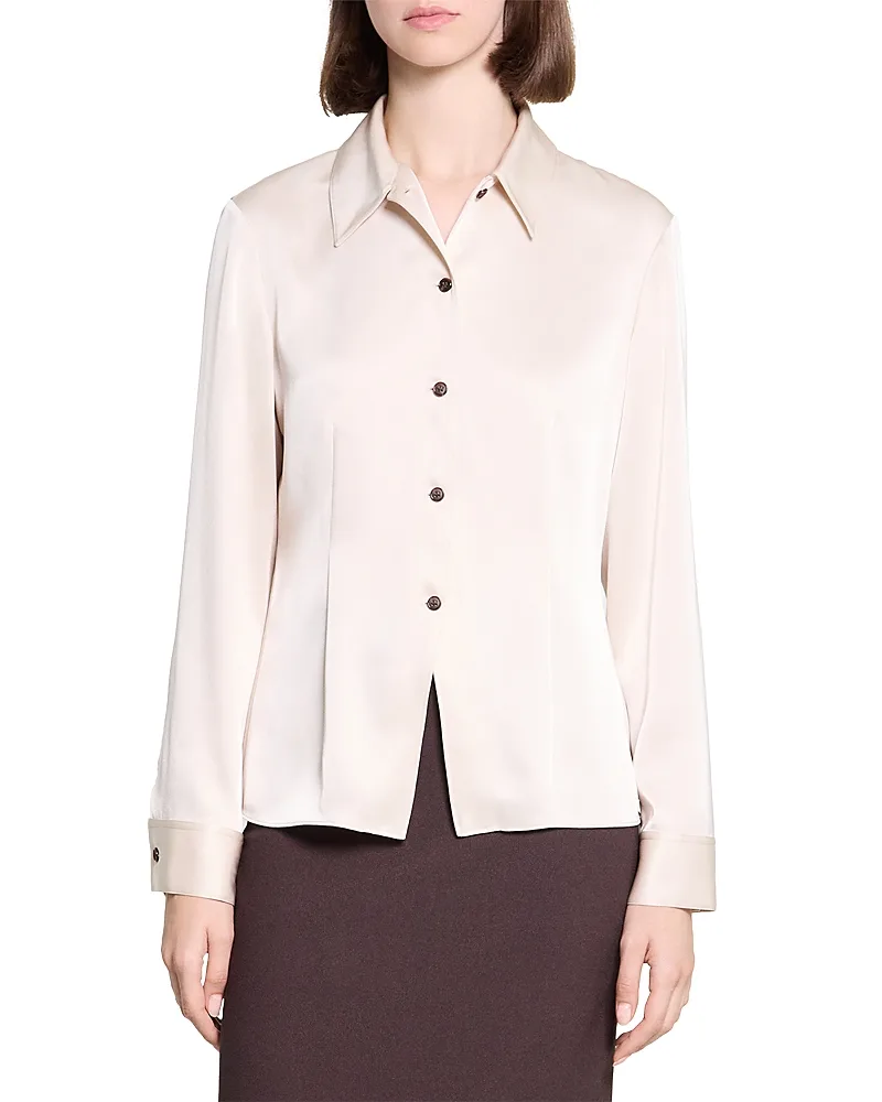 Cutaway Satin Button Down Shirt by Theory