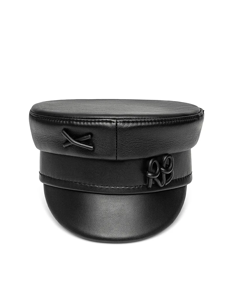 Monogram Embellished Leather Baker Boy Cap