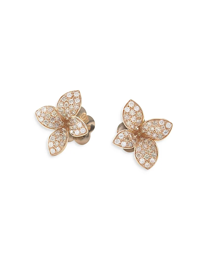 18K Rose Gold Petit Garden White & Champagne Flower Stud Earrings by Pasquale Bruni