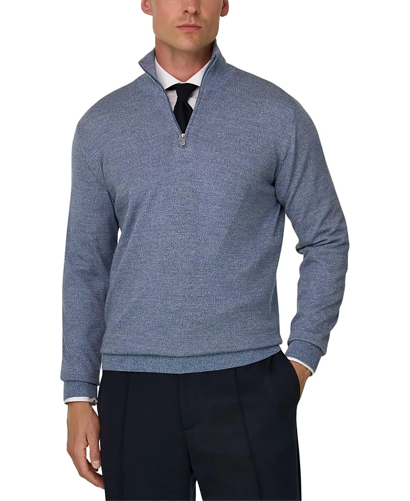 Roll Neck Jumper Quarter-Zip Merino Wool Cashwool Mouline