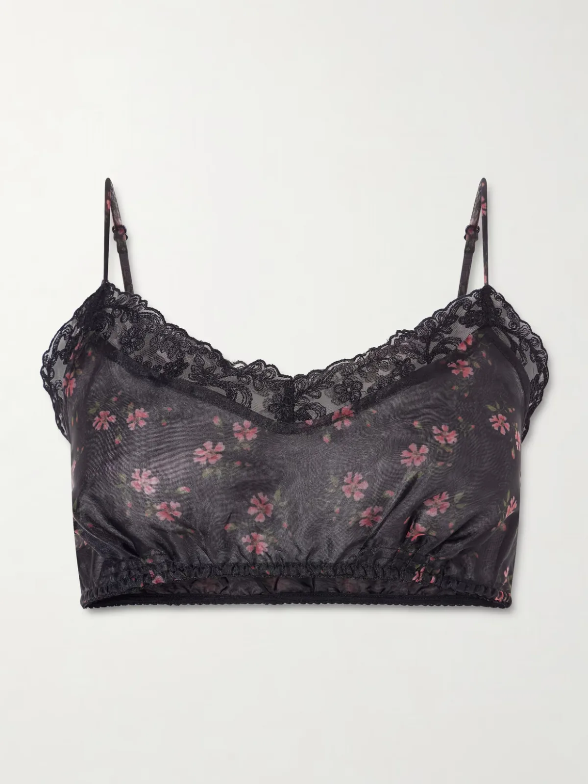 - Cropped Lace-trimmed Floral-print Organza Top - by Simone Rocha