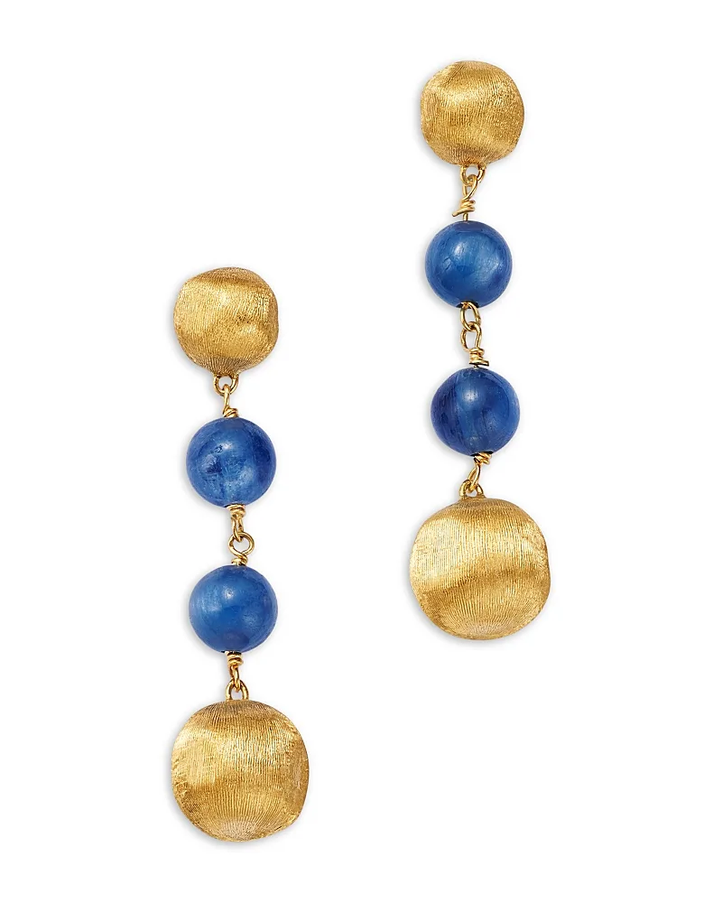 18K Yellow Gold Africa Kyanite & Textured Bead Linear Drop Earrings by Marco Bicego