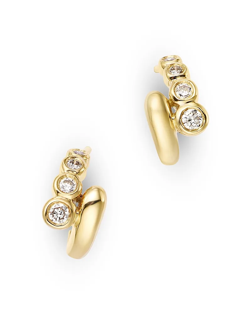 14K Yellow Gold Diamond Graduated Bypass Huggie Hoop Earrings, 0.23 Tcw by Zoë Chicco