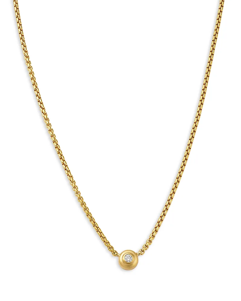 14K Yellow Gold Diamond Solitaire Brushed Bezel Pendant Necklace, 0.10 Tcw by Zoë Chicco