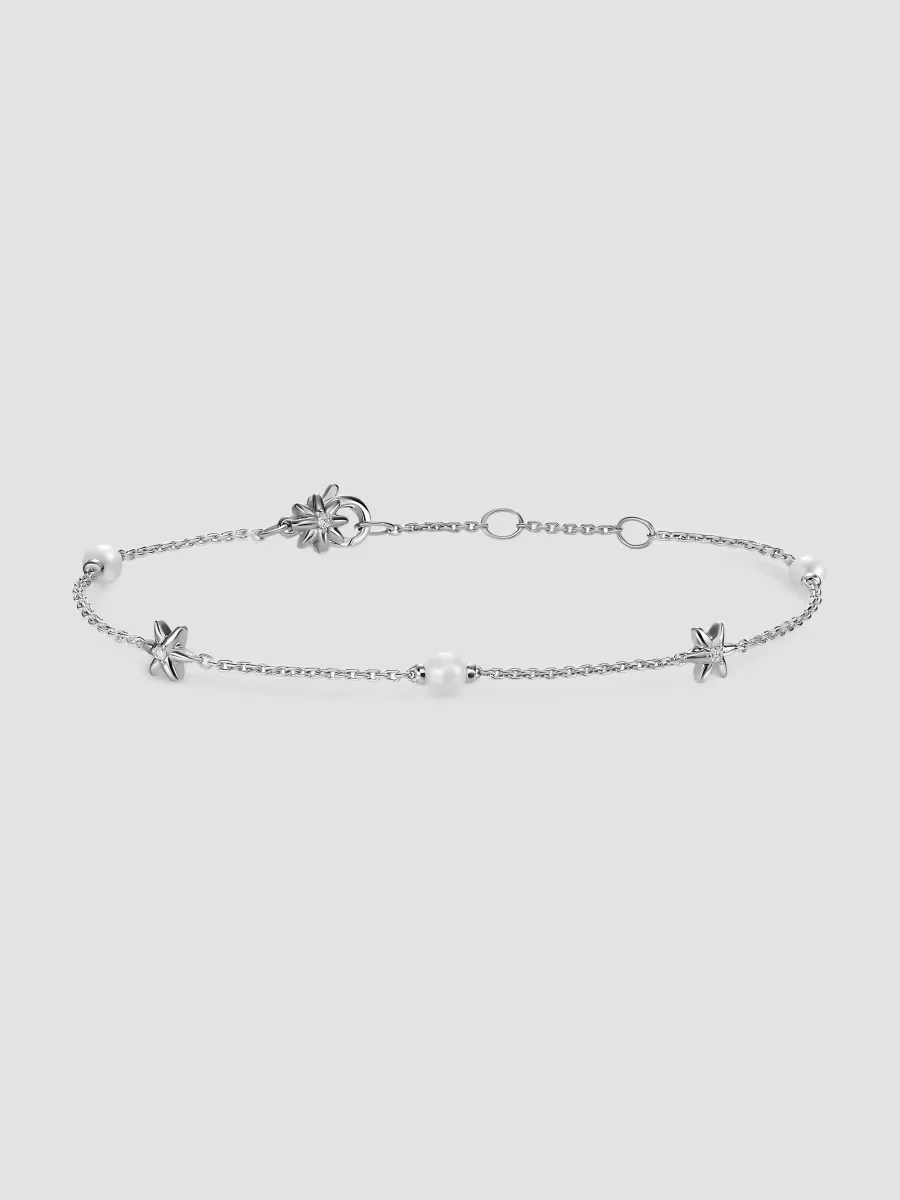 Petite Starburst and Pearl Station Chain Bracelet in Sterling Silver with Pearls and Diamonds, 6MM by David Yurman