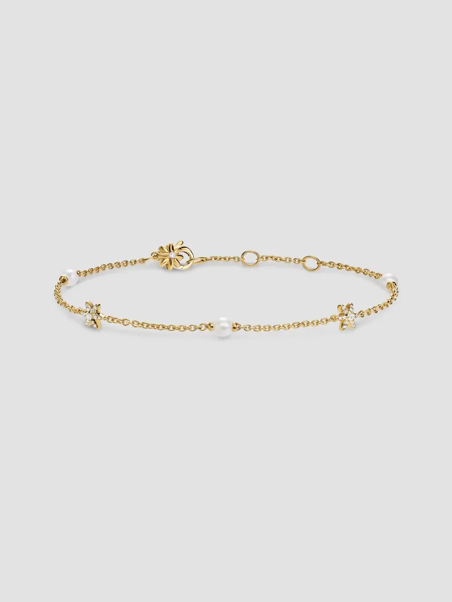 Petite Starburst and Pearl Station Chain Bracelet in 18K Yellow Gold with Pearls and Diamonds, 6MM by David Yurman