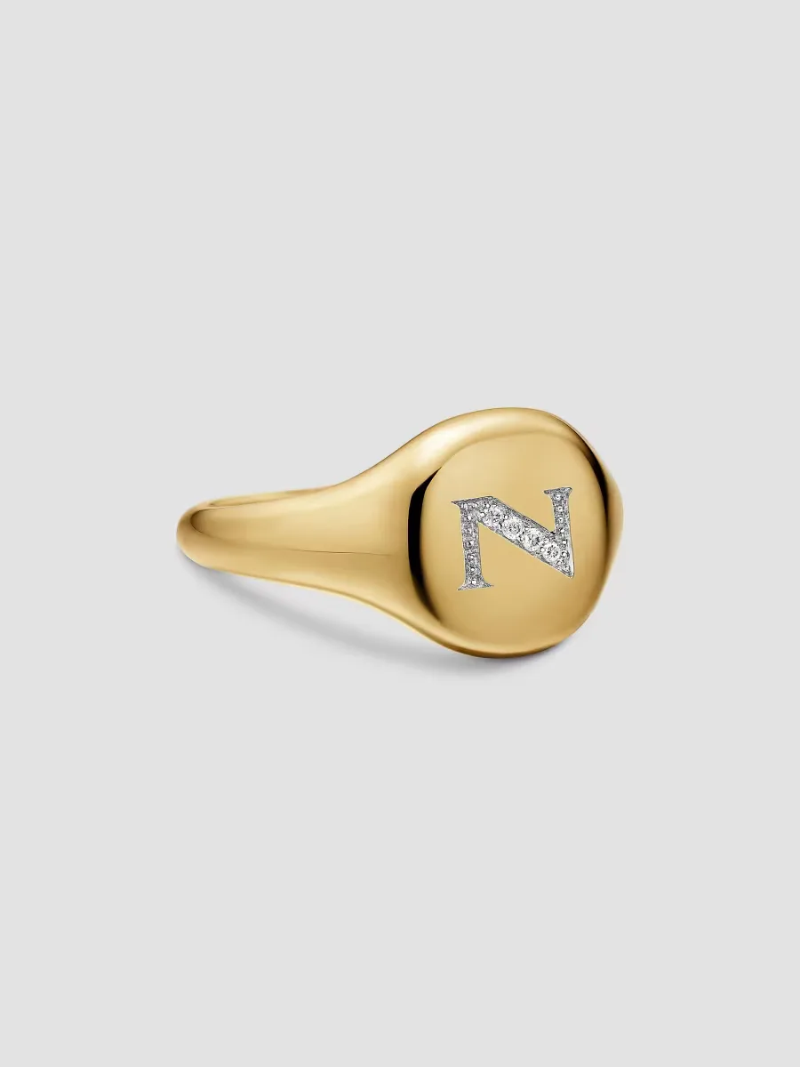 DY Initial Pinky Ring in 18K Yellow Gold by David Yurman