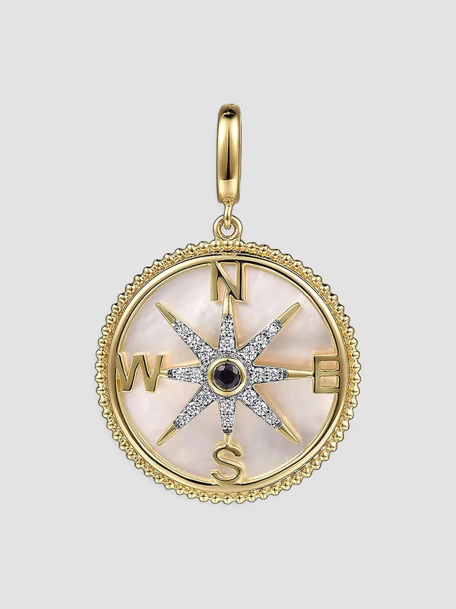 Gabriel & Co Bujukan 14K Yellow Gold, 0.15 TCW Diamond and Blue Sapphire Compass Medallion Pendant by Gabriel