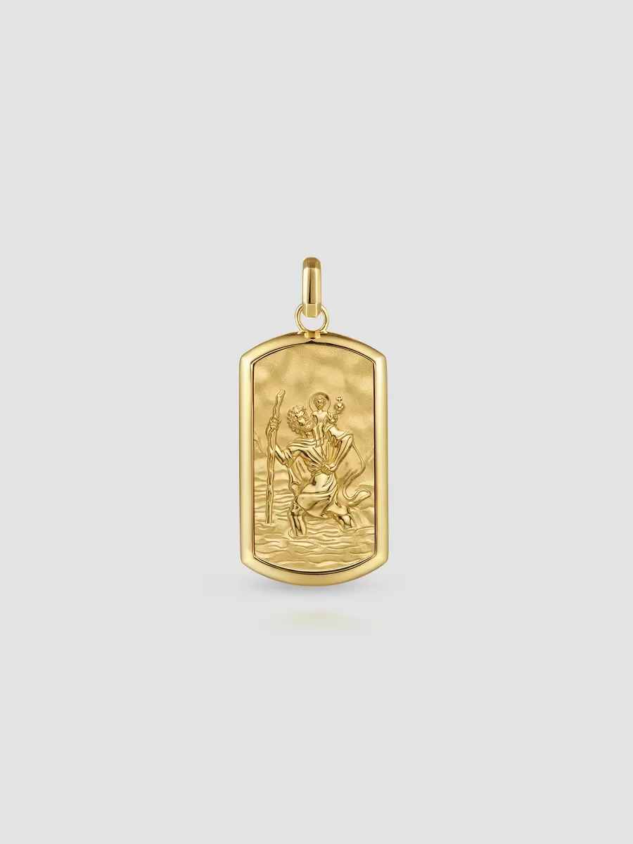 Gabriel & Co Modern Relics 14K Yellow Gold St. Christopher Dog Tag Pendant by Gabriel