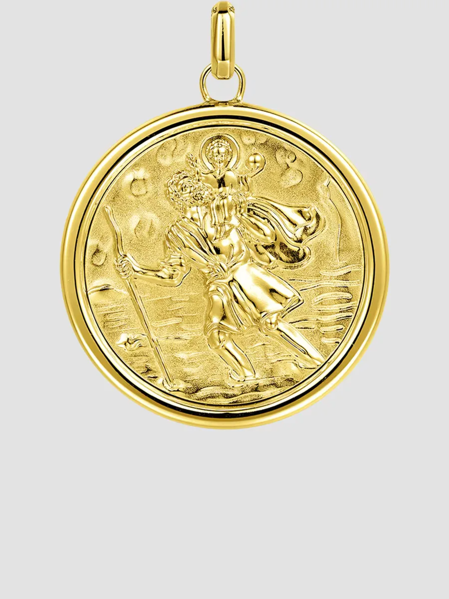 Gabriel & Co Modern Relics 14K Yellow Gold St. Christopher Pendant by Gabriel