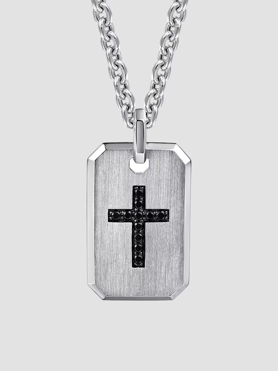 Gabriel & Co Modern Relics Sterling Silver & Black Spinel Cross Dog Tag Pendant by Gabriel