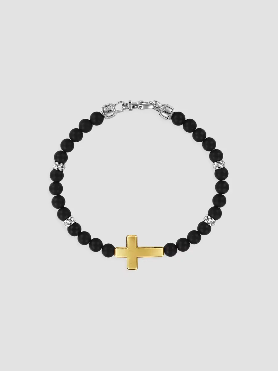 Gabriel & Co Bujukan Titanium, 14K Yellow Gold & Sterling Silver Beaded Cross Bracelet/6MM by Gabriel