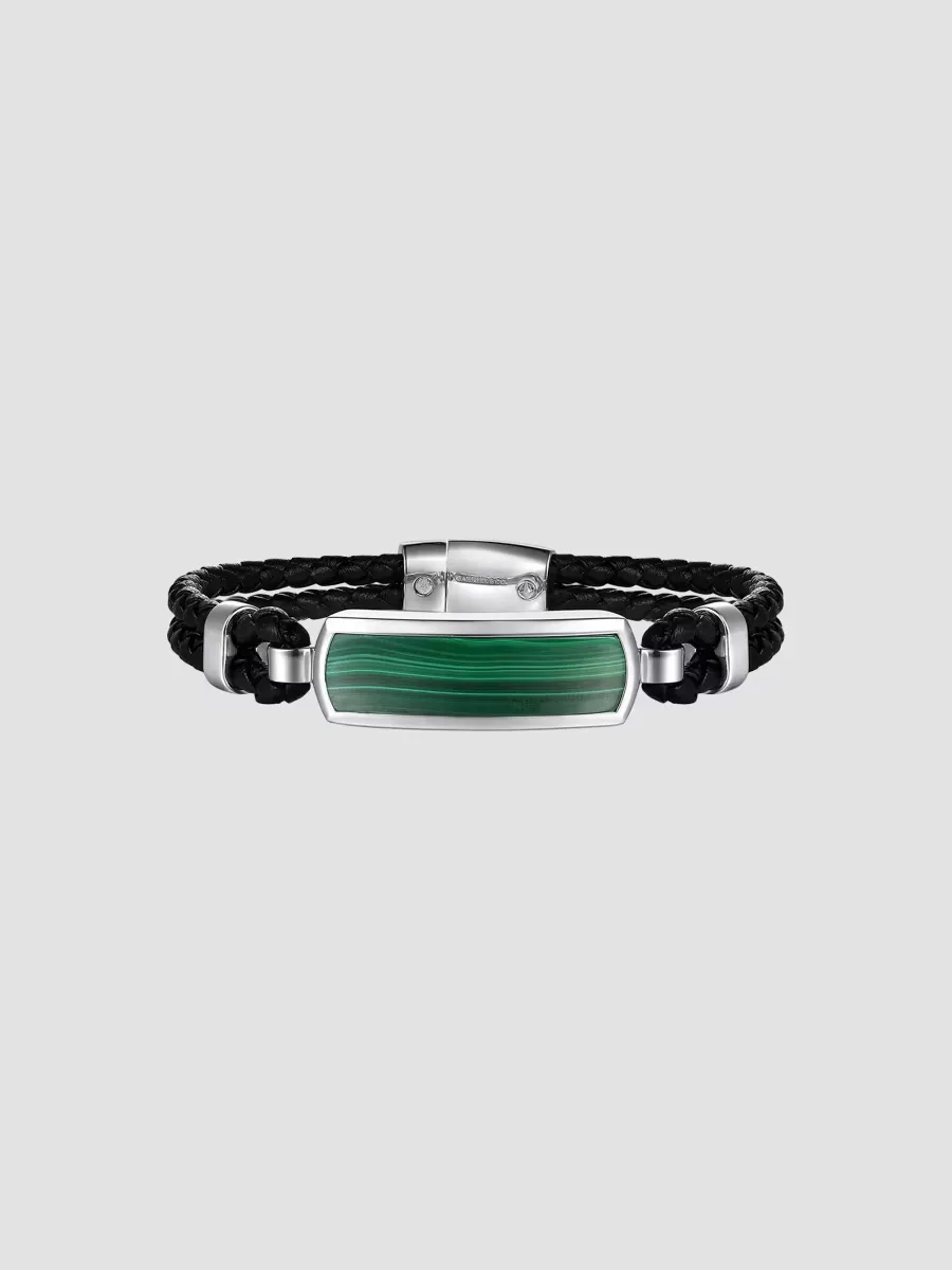 Gabriel & Co Contemporary Sterling Silver, Leather & Malachite ID Bracelet by Gabriel