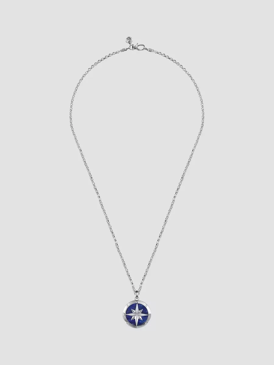 Gabriel & Co Polaris Sterling Silver, 0.06 TCW Diamond and Lapis Lazuli Compass Pendant Necklace by Gabriel