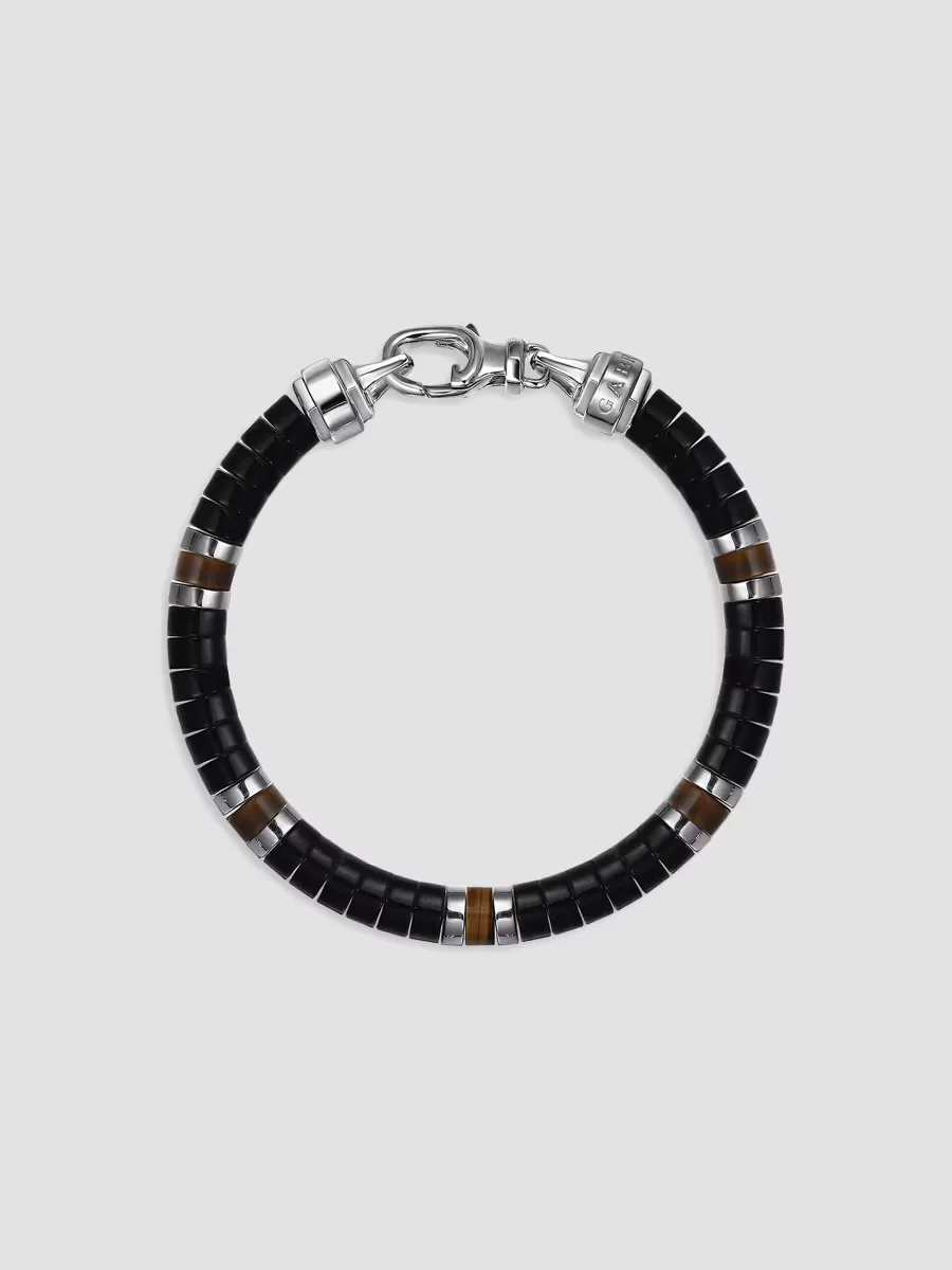 Gabriel & Co Contemporary Sterling Silver, Onyx & Tigers Eye Beaded Bracelet by Gabriel