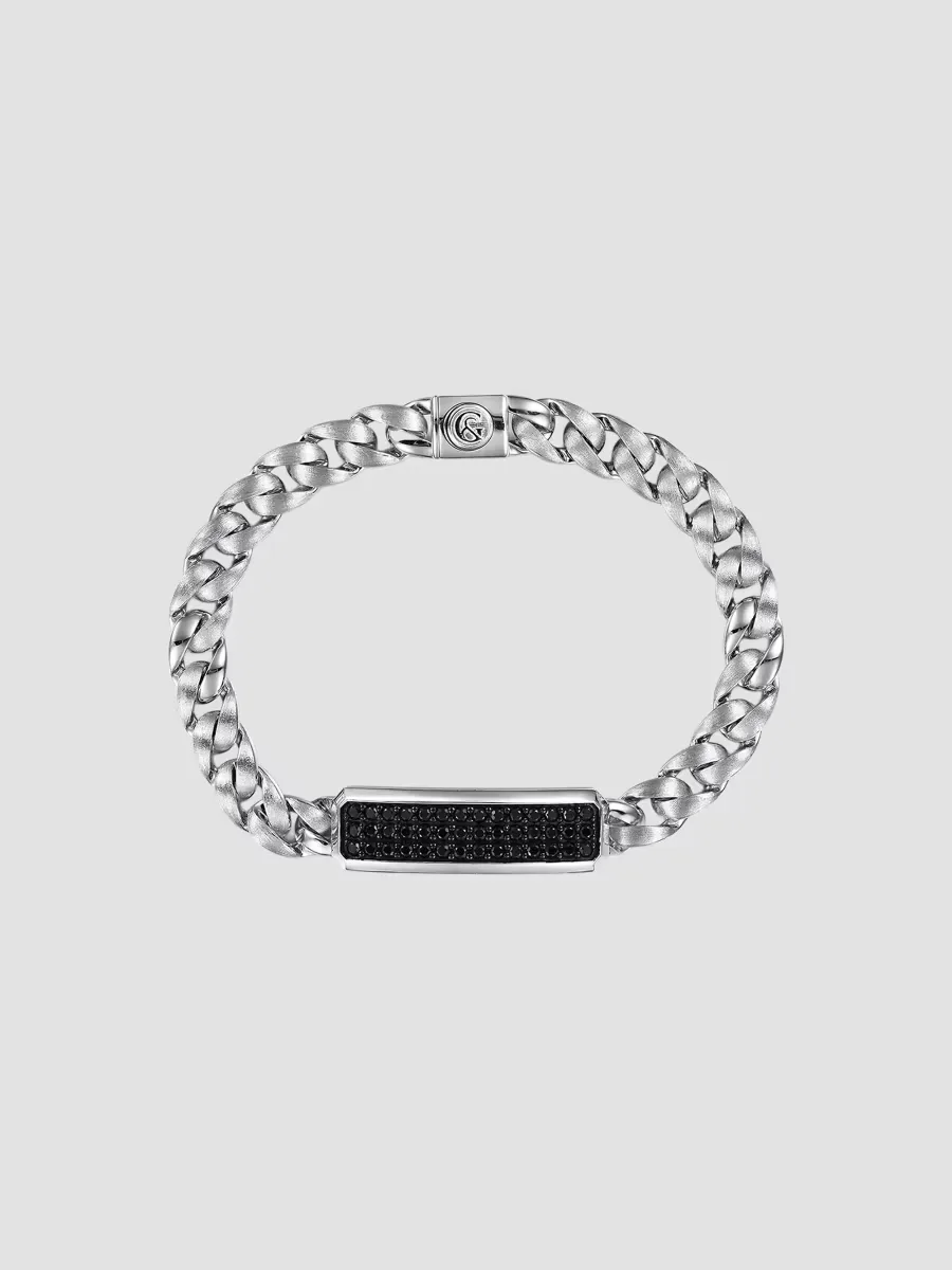 Gabriel & Co Classic Sterling Silver & Black Spinel Cuban Link ID Bracelet by Gabriel