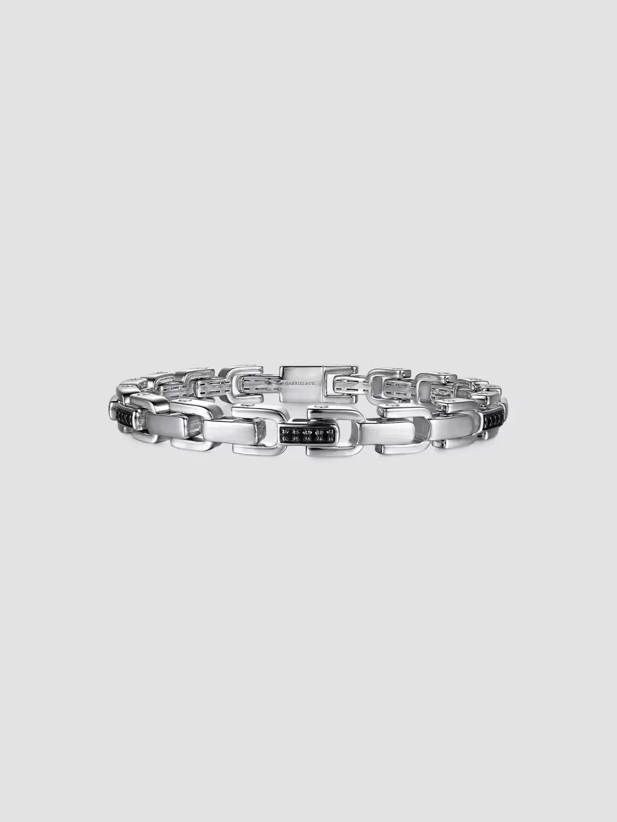 Gabriel & Co Contemporary Sterling Silver & Black Spinel Cylindrical Link Chain Bracelet