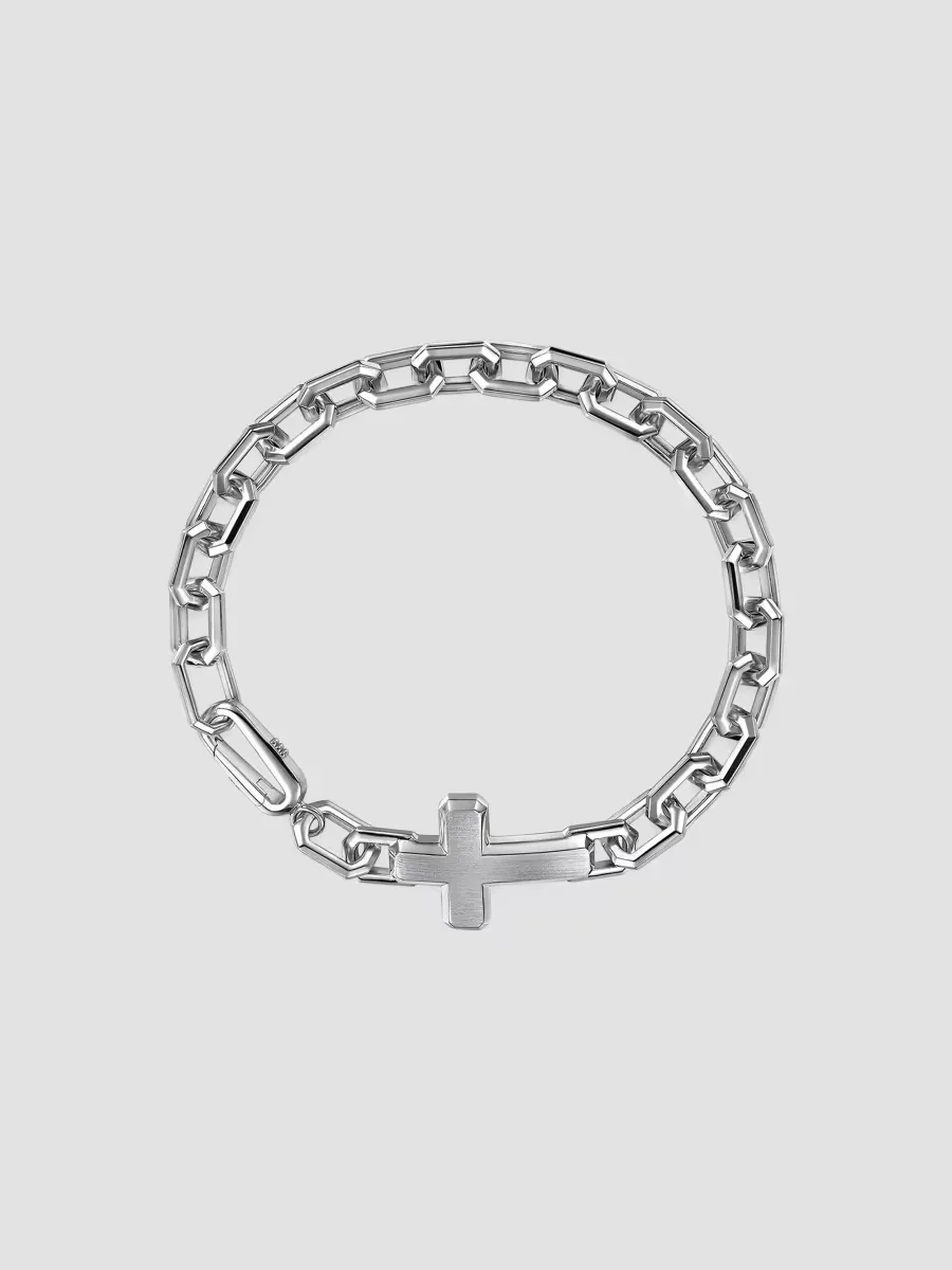 Gabriel & Co Contemporary Sterling Silver Faceted Link Cross Chain Bracelet by Gabriel