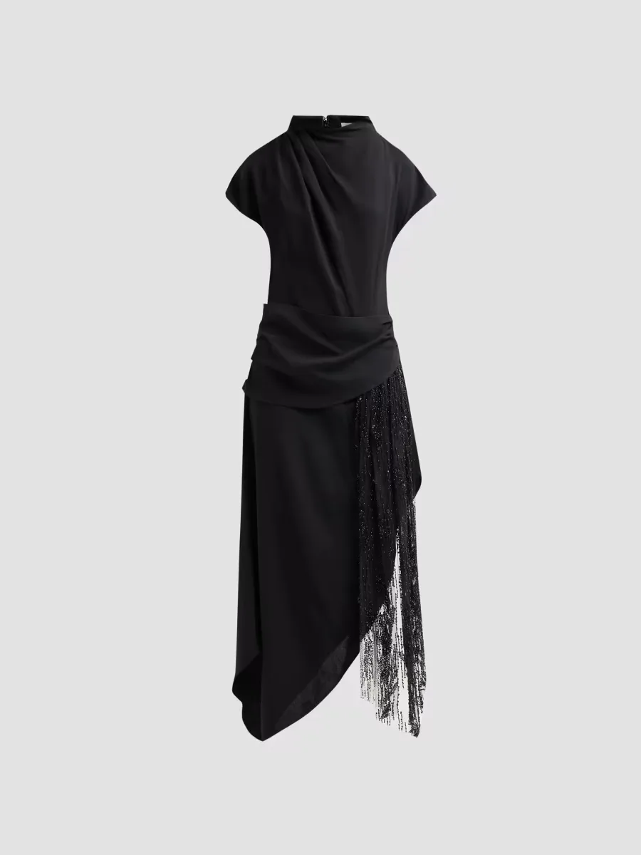 Effie Draped Asymmetric Midi Dress