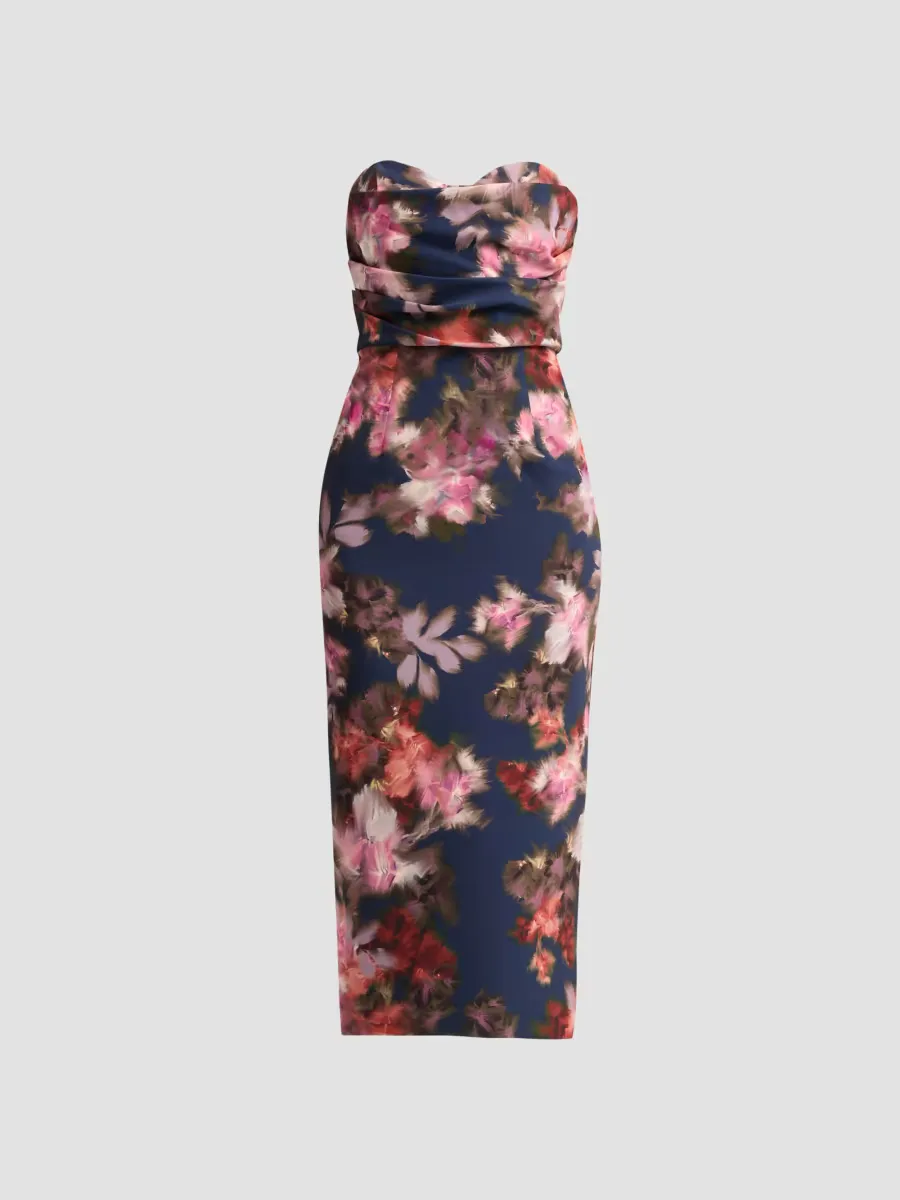 Leonora Floral Strapless Midi Dress