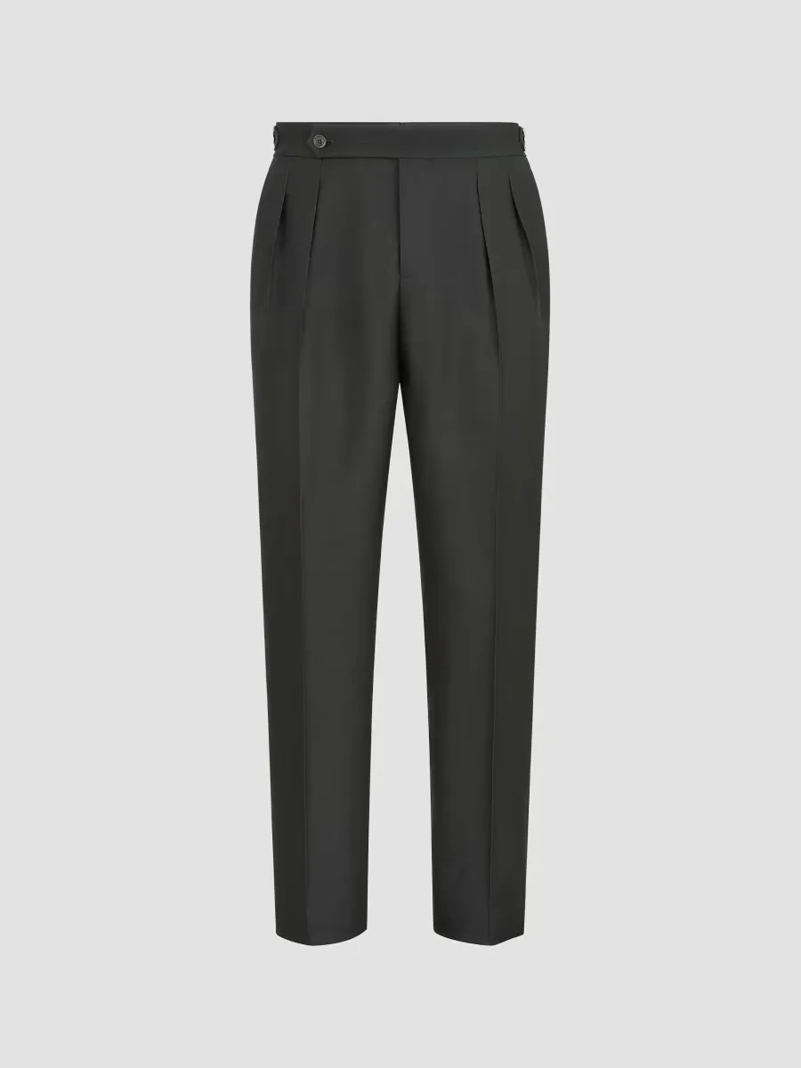 Silk Double-Pleated Tuxedo Trousers with Tabbed Waistband