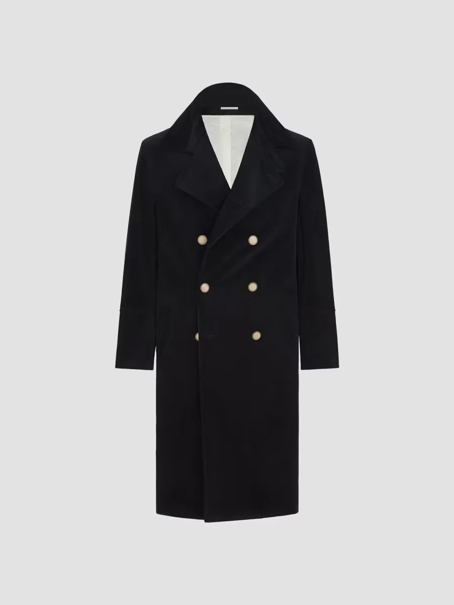 Comfort Cotton and Cashmere Corduroy One and a Half Breasted Coat