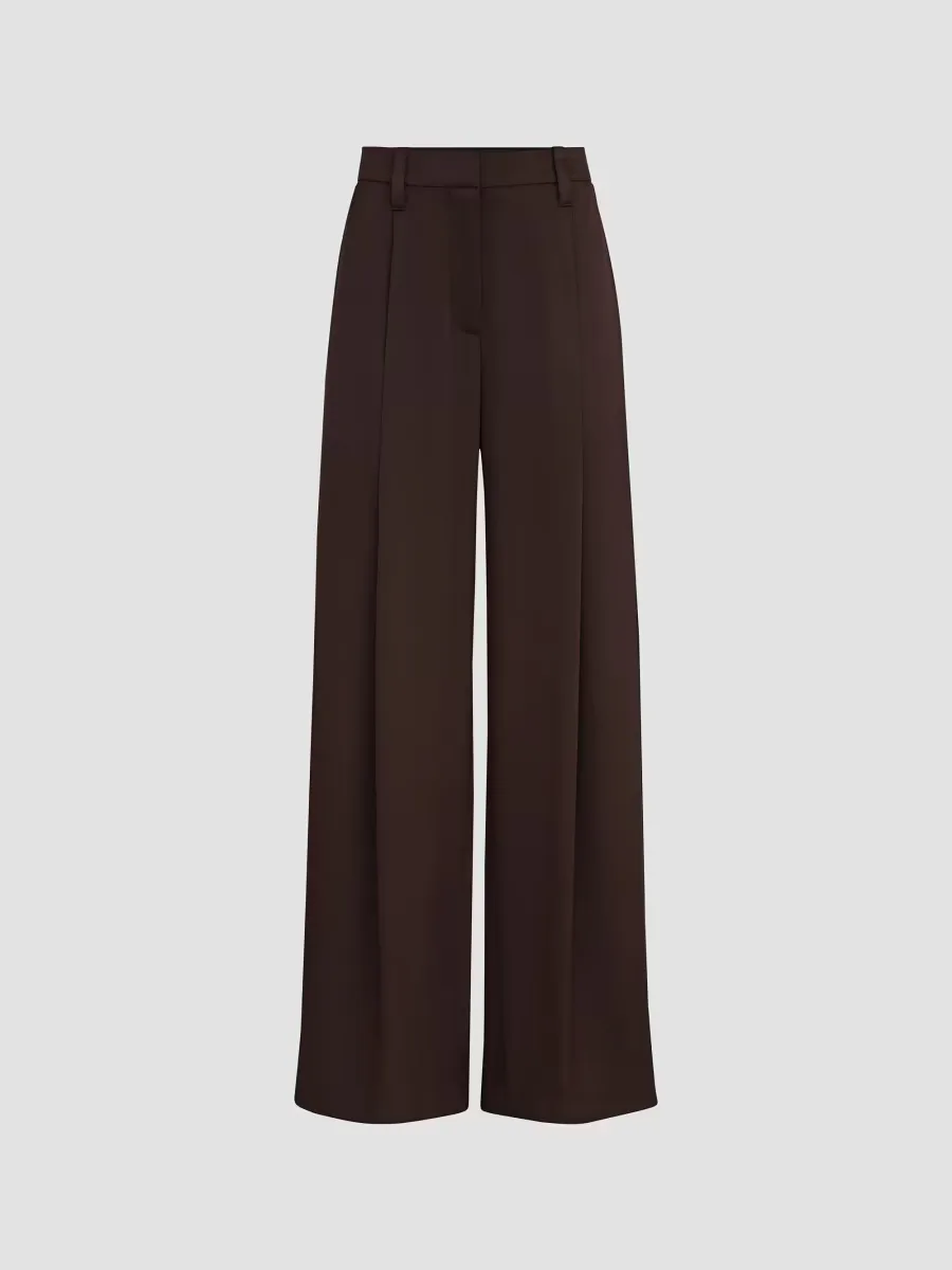 Silk Satin Pleated Barrel Trousers with Monili