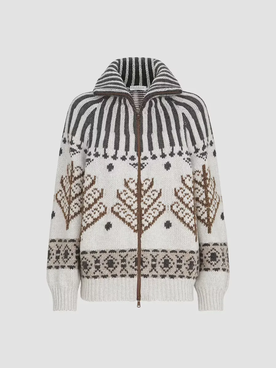 Cashmere and Mohair Nordic Heritage High-Neck Cardigan