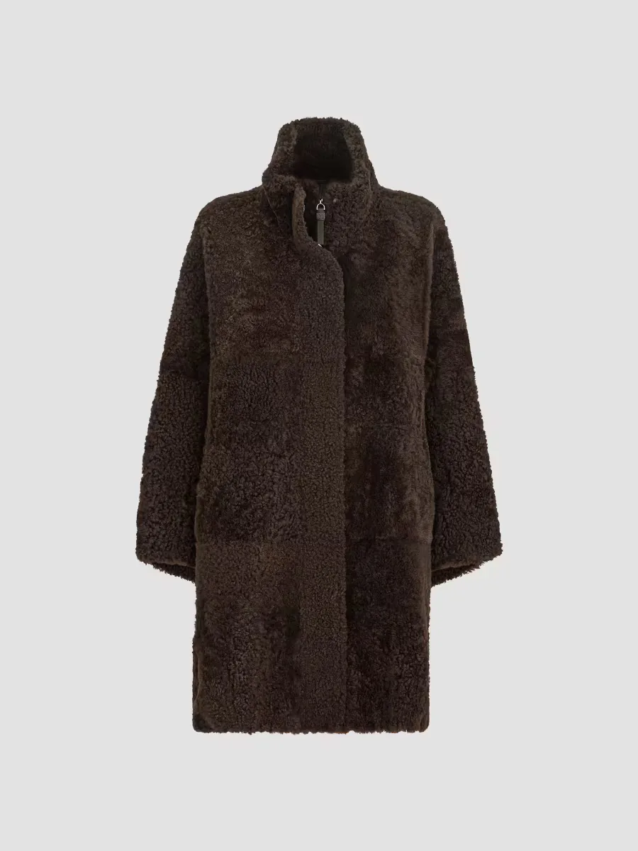 Fuzzy Shearling Coat with Shiny Zipper Pull