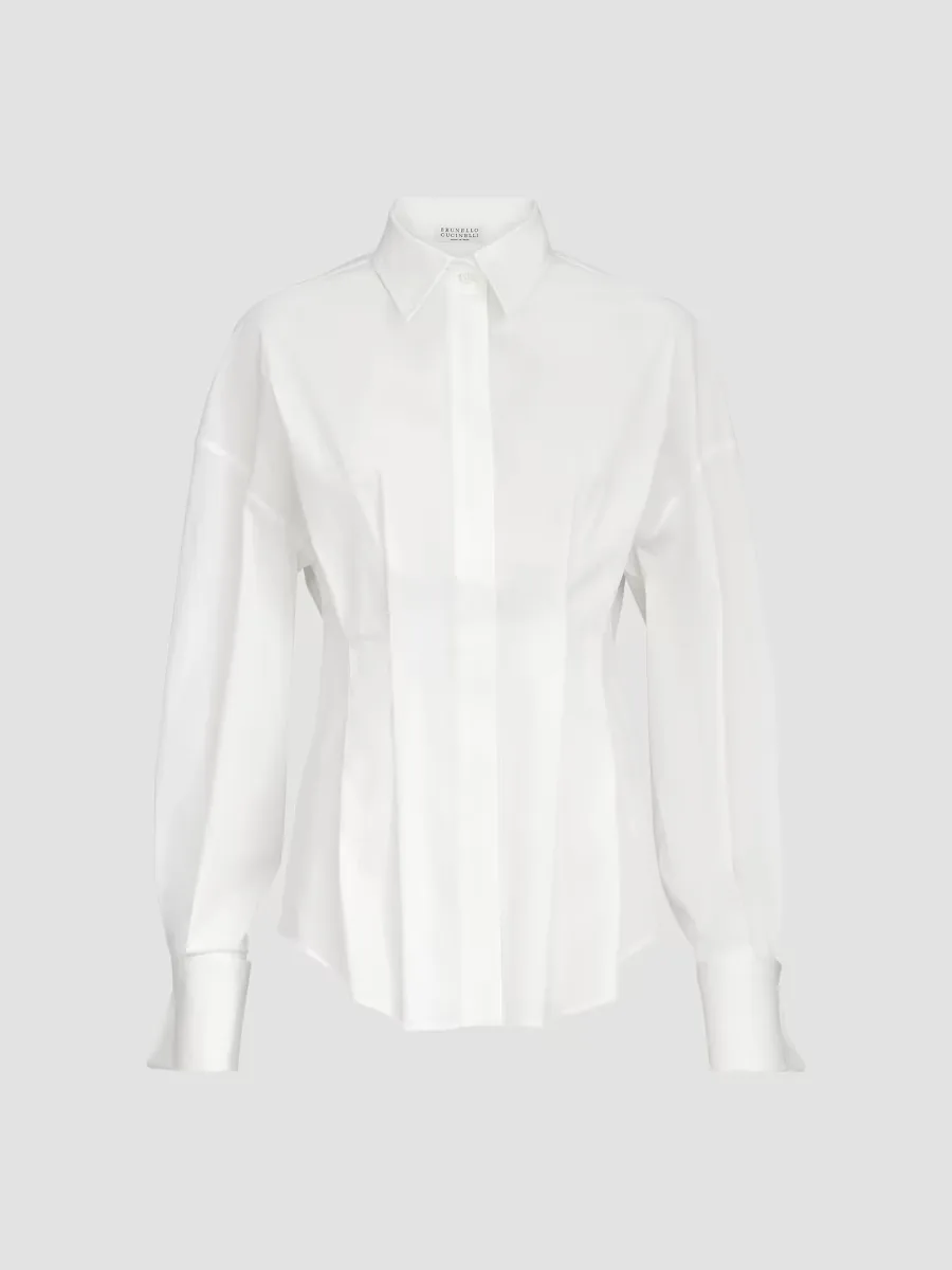 Stretch Cotton Poplin Pleated Shirt