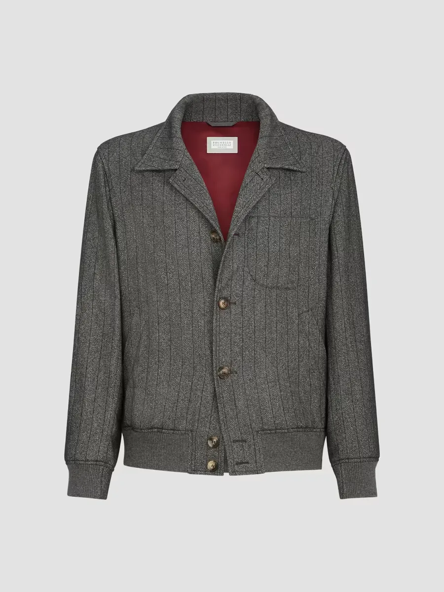 Cashmere and Silk Chalk Stripe Chevron Outerwear Jacket