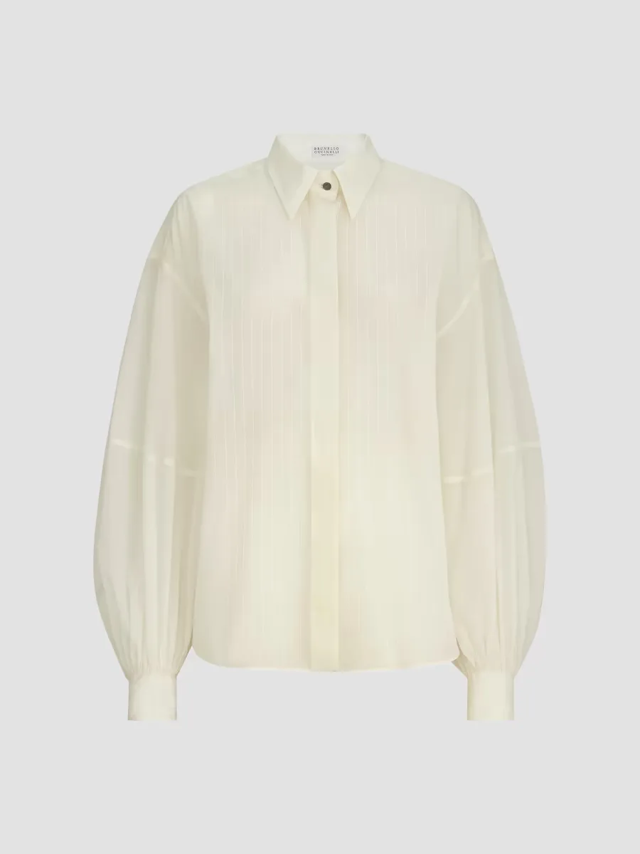 Silk Sparkling Pinstripe Shirt with Monili